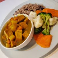 Tofu meal (vegan) at Coral's Caribbean Cuisine in Wiarton