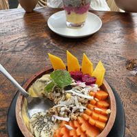 Smoothie bowl with mango and chia pudding   at Cookies Coffee Shop and Foods in Lembongan