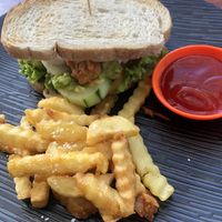 Vegan tempeh burger  at Cookies Coffee Shop and Foods in Lembongan