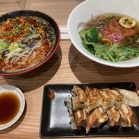 Spicy ramen, veggy ramen and gyoza   at Ippudo 博多 一風堂 Plant Based Studio in Tokyo