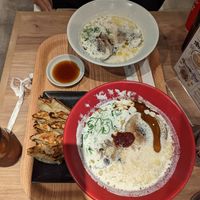 Soy milk ramen and gyoza at Ippudo 博多 一風堂 Plant Based Studio in Tokyo