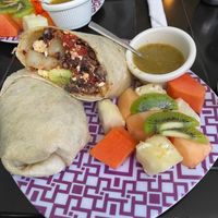 Vegan Sur Burrito - the white specks are tofu - not egg or cheese😄 at Salud Super Food in Puerto Vallarta