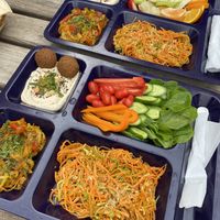 Brekkie with veggies instead of fruit (special request)  at Carob Restaurant in Amman