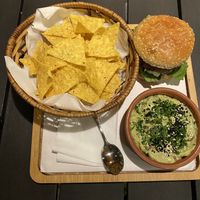 Burger with guacamole  at Carob Restaurant in Amman
