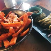 Sweet potato fries and spinach gyoza  at The Cafe in Key West