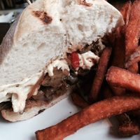 veganized house made pepper steak with sweet potato fries at The Cafe in Key West