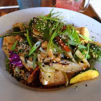 Fried tofu, rice and fried vegetables at The Cafe in Key West