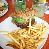 Veggie burger with fries & freshly squeezed lemonade! at The Cafe in Key West