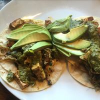 Blacked tofu tacos with Chimichurri sauce  at The Cafe in Key West