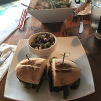 Portobello mushroom sandwich and bean salad, udon noodle bowl at The Cafe in Key West