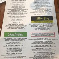 Menu at The Cafe in Key West