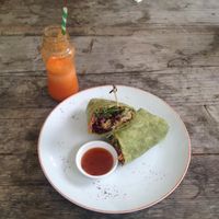 tofu wrap and carrot juice at Bamboo Buddha in Holgate