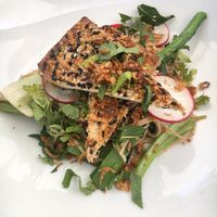 Noodle salad with greens and tofu  at Bamboo Buddha in Holgate