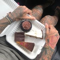 Chocolate cupcake, raw brownie, carrot cake, spiced ginger cake - all vegan! at Bamboo Buddha in Holgate