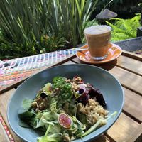 Buddha bowl and autumn latte on soy at Bamboo Buddha in Holgate