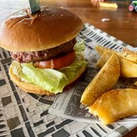 Vegan burger, just small portion of fries  at Uga - Uga in Fuerteventura