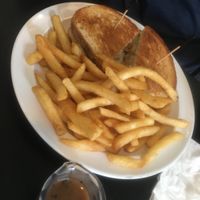 Vegan Reuben. Comfort food! Yum! Fries are good, little crispy outer layer but soft inside! at Bella Vida Cafe in West Cape May