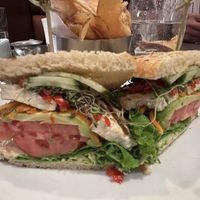 Veggie sandwich with tofu and hummus  at Friedman's in New York City