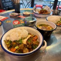 Bulgogi with rice and miso soup. Yum!  at Kkokki Vegan House in Hamburg