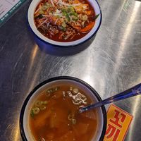 Tteokbokki and soup. at Kkokki Vegan House in Hamburg