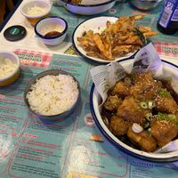 Korean tempura and nono chicken (yum)  at Kkokki Vegan House in Hamburg