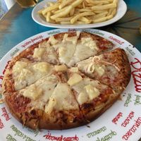 Vegetarian Hawaii pizza. I really fancied a pizza and I love pineapple and this hit the spot fine.   at Elysee Restaurant Bar in Corfu