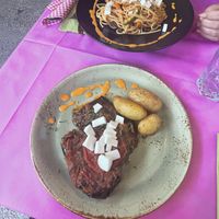 Vegan Veg Pasta and Vegan Aubergine with roasted potatoes   at The Old Village in Kefalonia