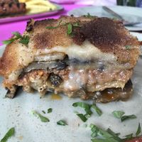 Detail of the vegan Moussaka  at The Old Village in Kefalonia