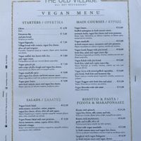 Dedicated vegan menu  at The Old Village in Kefalonia