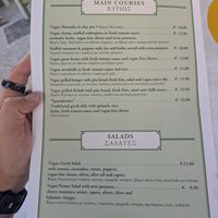 Vegan menu at The Old Village in Kefalonia