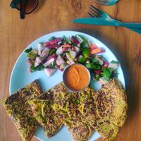 Vegan omelette which tastes just like an Italian frittata! at The Healthy Kitchen in Manali