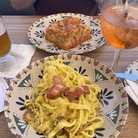 Lasagne and carbonara!!!  at Humus Vegan Tenerife in Tenerife