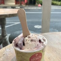 Oat milk gelato with triple berry flavour  at Gelato Secrets in Sanur