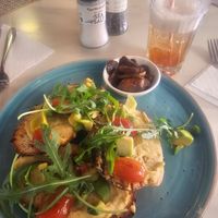 Dried out avo on toast with world's smallest portion of mushrooms at Bloom in Grand Baie