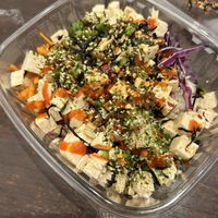 I was able to make a custom poke bowl with tofu veggies and rice. This is great for a feel good meall  at Hanaya Poke SPID in Corpus Christi