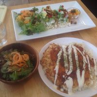  Okonomiyaki Menu 1,500¥ & Avacado Salat?  at Raw8 Cafe in Osaka