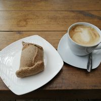 Wholewheat empanada and latte (3500CLP total)  at TierraLibre in Santiago