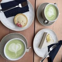 Matcha Latte, Lemon Cheese Cake, Vanilla Tartelette  at Filteraj Specialty Coffee & Shop in Zagreb