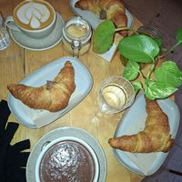 Croissants and hot drinks at Filteraj Specialty Coffee & Shop in Zagreb