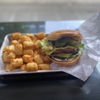 Pesto burger  at Plantiful Superfoods in Seattle