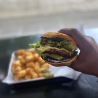 Pesto burger  at Plantiful Superfoods in Seattle