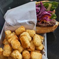 Banh Mi Burger and Regular Tots at Plantiful Superfoods in Seattle