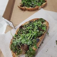 Umami toast (minus a bite) at Plantiful Superfoods in Seattle