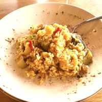 Delicious, many vegetable, paella!  at Bistro Bel in Mallorca