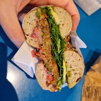 Power G bagel sandwich on an everything bagel at Bagel Guild in Boston