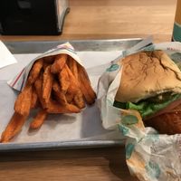  Spicy chikn burger and sweet potatoes fries   at PLNT Burger - NoMad in New York City