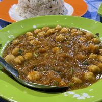 Chana masala (40,000 kip) with zeeba rice (25,000 kip).  at Jamil Zahid in Vientiane