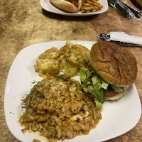 Chicken sandwich with Mac and cheese and dump cake  at The Herbal Farmercy in Greenville