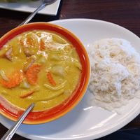Yellow curry with tofu and coconut rice at Simply Thai in Fort Collins