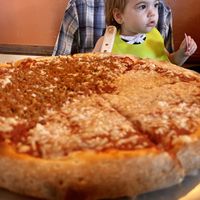 Half cheese half vegan sausage - they use Follow Your Heart cheese at Pizza Heaven Bistro in Phoenix